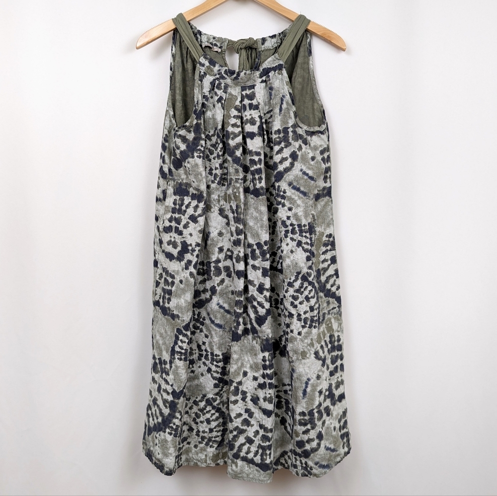 Bellambra Halter Tie Linen Dress Watercolor Mandala Print Bow Keyhole Back M